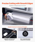 Detailed view of VEVOR Heavy Duty Electric Paper Cutter showing fine-tuning mechanism and integrated cast iron frame for precise cuts.