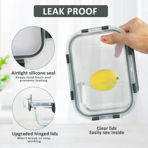 10 Pack Glass Meal Prep Containers With Lids Airtight Snap Locking Lids Clear Borosilicate Storage Bowls for meal prep detail