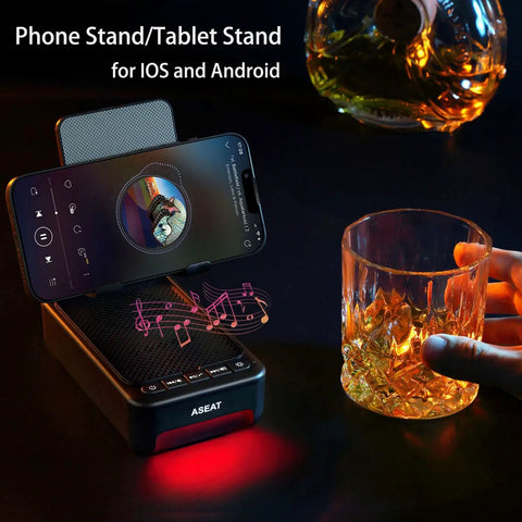 Phone Stand With Bluetooth Speaker And LED Color Changing Light Dope Wireless Speaker Dock shown with colored lighting