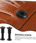 Premium Binding Screws And Countersunk Cap Nuts Designed For Hassle Free Install On Scrapbooks, showing black binding screws on leather.