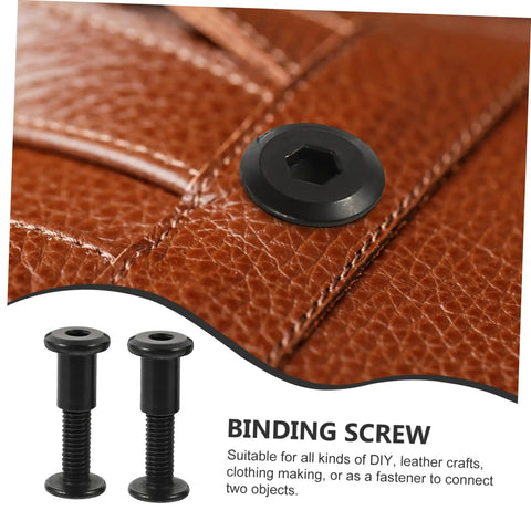 Premium Binding Screws And Countersunk Cap Nuts Designed For Hassle Free Install On Scrapbooks, showing black binding screws on leather.