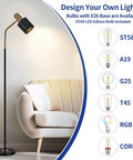 Tall 65 Inch Modern Industrial Floor Lamp With Black And Gold Copper Accents, 360 Degree Adjustable Lampshade by a sofa.