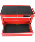 29 Inch Sturdy Steel Rolling Tool Chest With Drawers And Ball Bearing Slides, Brake Wheels, Red Garage Tool Storage Cabinet, open drawer.