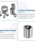 No-Fuss Wire Thread Inserts Kit 1/4-20 UNC Helical Coiled Type 304 Stainless Steel Thread Repair Sleeves, close-up view