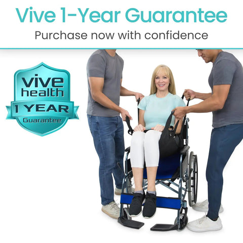 Hassle Free Chair To Bed Transfer Sling For Elderly And Disabled Patients shown being used for safe patient transfer in a wheelchair.