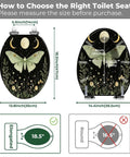 Elongated Resin Toilet Seat for Bathroom comparison showing dimensions for fitting, with butterfly design and measurement guide.