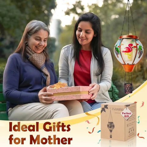 Daughter gifting mother Solar Hot Air Balloon Lantern With Flamingo Pattern Waterproof Outdoor Hanging Lights For Garden