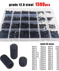 304 Stainless Steel Black Hex Socket Allen Cup Point Grub Bolts Set Screw Kit With Divided Storage Case 1500 Pieces