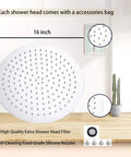 16 Inch Round Stainless Steel Rain Shower Head With High Pressure Chrome Finish, Silicone Jet Nozzles, Easy Clean Design