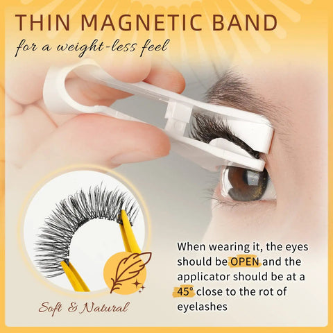 Magnetic Eyelashes Kit With 2 Pairs And Reusable Lash Clusters, Magnetic Applicator shown in use for easy application.