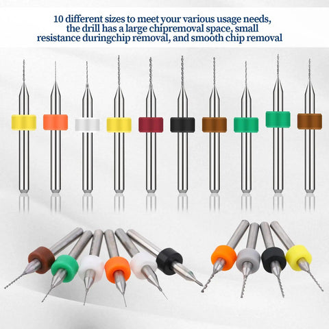Pro Grade Micro Drill Bit Set 0.1mm To 1.0mm Tungsten Steel Tiny Twist Bits For PCB Engraving Jewelry Punching Detail Work shown in 10 sizes