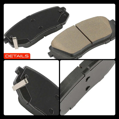Rock Solid Front Ceramic Brake Pads Compatible With Hyundai Kia 2 Pack shown from multiple angles, highlighting material and design details.