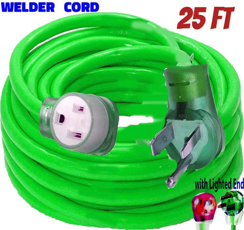 Heavy Duty 50 Amp Welder Extension Cord With 8 Gauge 6/3 Copper Wire, NEMA 6-50 Plug, 220/250V, Up To 10,000 Watts, Lighted End, ETL Approved, Rugged And Flexible For Industrial Welders