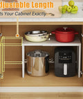 Beefy Expandable Heavy Duty Metal Storage Shelves With 150 Pound Capacity Adjustable Length And Height Fits Kitchen Garage Pantry And Warehouse Storage Rack Organizer For Pots Pans Microwave Small Appliances White, under-cabinet view