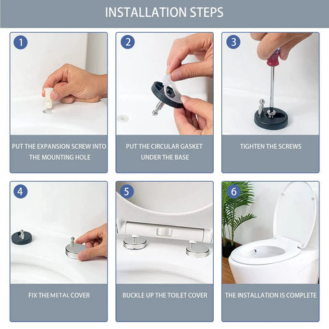Installation steps for Built Tough High Capacity Square Toilet Seat In Crisp White Featuring Smooth Soft Close Lid and Heavy Duty Stainless Adjustable Hinges.