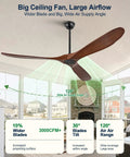 BOOMJOY 72 Inch Ceiling Fan No Light, Wood Outdoor Ceiling Fans for Patios showcasing wide blades and airflow features.