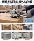 Heavy Duty Pneumatic Strapping Tool 3500 N Tension Automatic Banding Machine Portable Handheld Design For PP PET Strap used on a cardboard box.