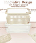 Square Glass Food Storage Containers With Glass Lids For Grab And Go Meals Microwave Safe Borosilicate Glass Leakproof Meal Prep Set BPA Free Removable Colander Silicone Lid 2 Pack, showing components and design features
