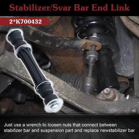 Front Sway Bar Link For SUVs - Stop The Clunk, Tighten Handling, Reduce Body Roll, And Smooth Out Rough Roads With A Durable Suspension Upgrade For Improved Steering Feel And Longer Lasting Performance On Rugged Or Highway Roads. black sway bar end link installed on SUV suspension