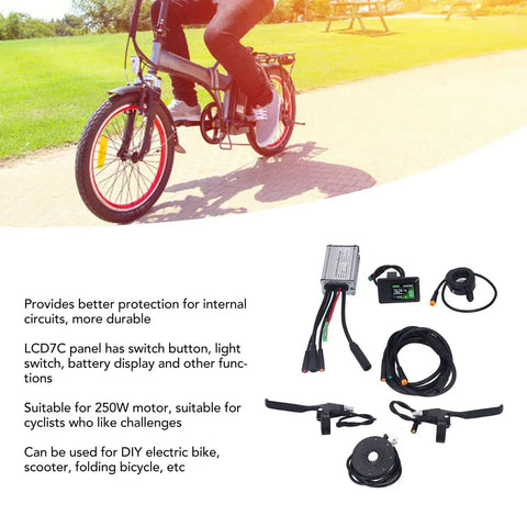Electric Bike Controller Kit For 250W Motors With LCD7C Display, Plug And Play Thumb Throttle, 8C Power Assist Sensor, ABS Metal Shell, 15A 36V 48V Compatible For Do It Yourself E Bike And Scooter