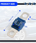 Hella Reliable Heavy Duty Midi Fuses 100 Amp High Current Pack Of 3 displayed with size dimensions on a vehicle backdrop.