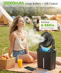 Image of a woman enjoying a 10 Inch Oscillating Misting Fan with 9 Liter Tank and Light, Portable Battery Operated Evaporative Cooler for Golf Carts Porch and Yard Gear, Rechargeable 55 Hour Run Time to Blast The Heat and Keep You Feeling Like a Boss.