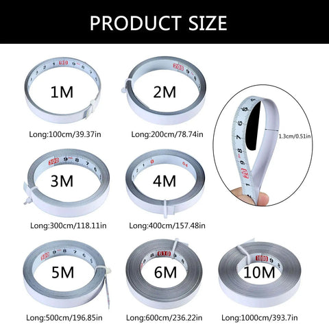Precision Folding Tape Measure And Measuring Ruler Kit For Tough Woodworking Jobs High Visibility White Finish with various sizes displayed.