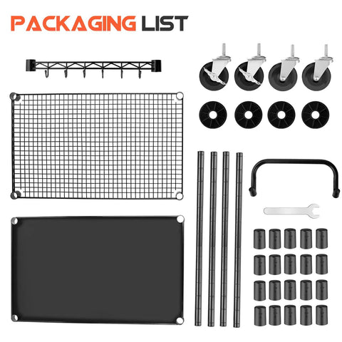 Components of Heavy Duty Rolling Utility Cart With 680 Lbs Capacity, 2 Tier Metal Trolley On Wheels in packaging