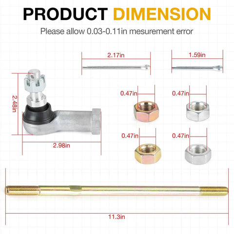 Left And Right Tie Rod End Kits For TRX350 Rancher 350 And TRX400 Rancher 400 OEM Style Replacement Direct Fit Steering Ends Beefy Build For Easy Install Includes Both Sides For Precise Alignment, dimensions shown