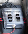 Waterproof 12V Fuse Panel With LED Warning Indicators, 6-Circuit Marine Boat Fuse Box installed in vehicle engine