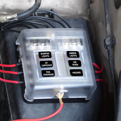 Waterproof 12V Fuse Panel With LED Warning Indicators, 6-Circuit Marine Boat Fuse Box installed in vehicle engine