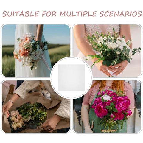 50 Sheets White Solid Color Folding Tissue Paper for Flower Wrapping and Florist Packaging shown with wedding bouquets