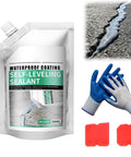 Tough As Nails Waterproof Self Leveling Sealant For Deep Crack Repair And Patching Rapid Set High Elasticity Concrete Filler 500ML pouch with gloves and tools.