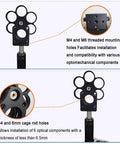 Close-up of Six-Position 1-Inch Filter Wheel Holder For Optical Viewing With Cage System, showing threaded and cage rod holes.