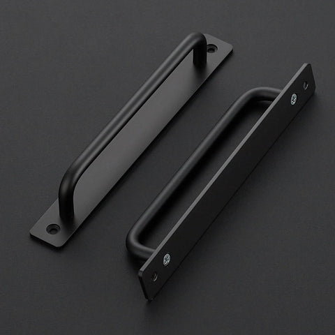 2 Pack Black Barn Door Handles With Plate For Sliding Closet Doors 7.5 Inch Hole Center 8.35 Inch Overall Length Zinc Alloy Barn Hardware