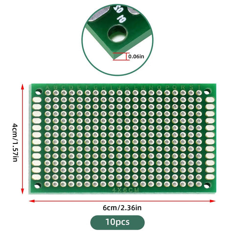 Close-up of Double Sided FR4 PCB Prototyping Board Kit 10 Pack 4x6 Cm Solderable Protoboard For Arduino Projects And DIY Electronics