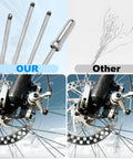 Comparison of All In One Mountain Bike Brake Cable Kit Upgrade and regular cables with MTB wheel and brake system in view
