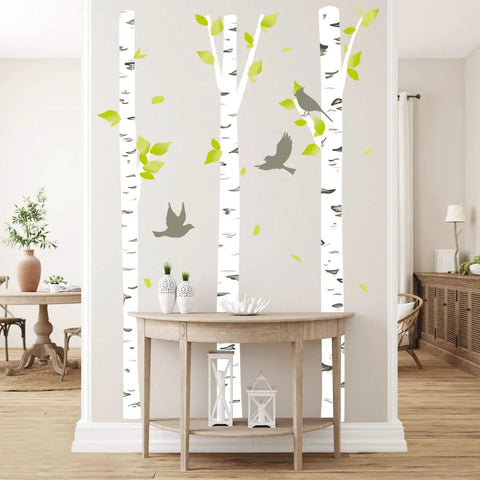 Big Birch Tree Wall Sticker With Birds For Cozy Bedroom Living Room Dining Room 205 Cm Tall Removable Waterproof