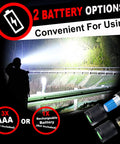 Silhouette using Four Pack Zoomable LED Tactical Flashlights With Ridiculously Bright Lumens Durable Aluminum Build Water Resistant Pocket Lights For Emergency Prep Camping Gear Outdoor Adventures And Gift SL2000 showing battery options