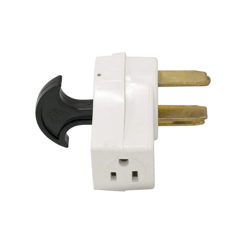 Side view of a UL Listed Gas Range Adapter Convert 250V Receptacle To 125V Outlet For Electric To Gas Range, plug visible