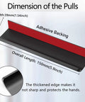 6 Pack Self Adhesive Drawer Pulls Black 5.9 Inch Back Mount Finger Edge Cabinet Handles with dimensions and adhesive backing