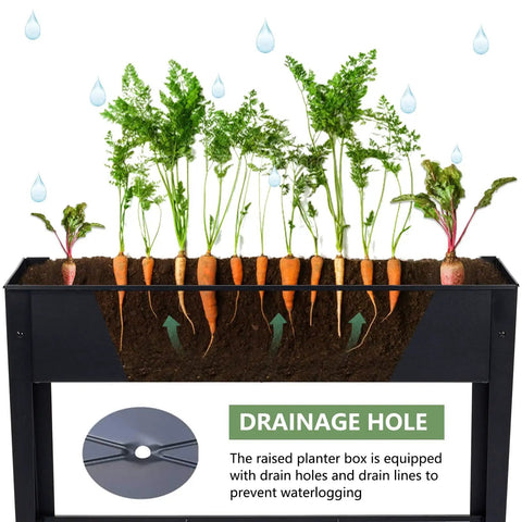 Raised Garden Bed With Legs Elevated Metal Planter Box Black Outdoor Stand With Drainage Holes Durable Steel Frame Holds About 1.5 Cubic Feet Soil For Vegetables Herbs And Flowers showing drainage system