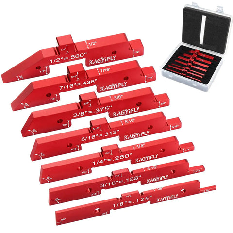 Seven Piece Aluminum Router Table Setup Blocks Gauge Set For Quick Height Depth And Edge Measurements Pro Grade Stackable Gauge Blocks