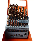 Snag This Killer Cobalt Drill Bit Set 25 Piece High Speed Twist Bits For Hardened Metal Stainless Steel Iron Wood Quick Chip Removal Rock Solid Storage Case Cuts Like A Dream Built Tough in orange storage case.
