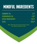 EcoLogic Home Insect Control ingredients list on packaging, featuring cornmint oil, lemongrass oil, safe for indoor and outdoor use