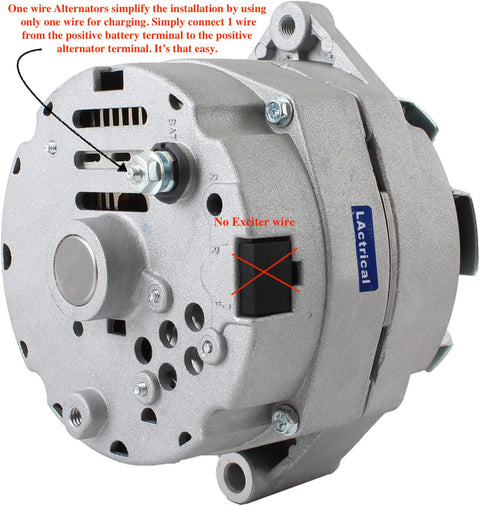 Close-up of Chrome High Output 200 Amp One Wire Alternator For Hot Rods And Classic Chevy Holden SBC BBC V8 Engines with self exciting voltage regulator