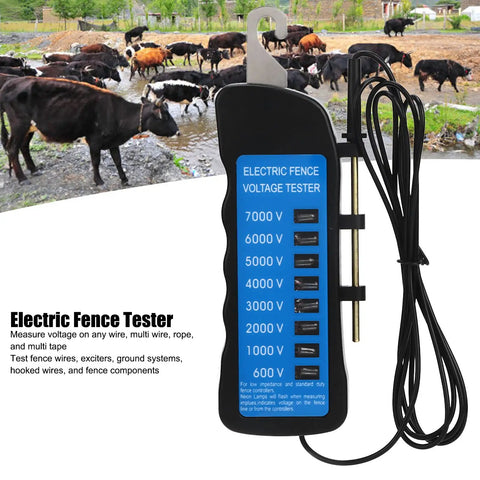 Up To 7000V Electric Fence Tester For Wires, Exciters, Grounding And Fence Assemblies, Multifunction Voltage And Tension Meter For Farms, Gardens, Sheep, Pets, And Horses, handheld blue unit