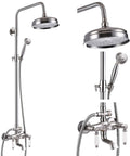 Brushed Nickel Shower Faucet Set With 8 Inch Rain Shower Head Handheld Spray Double Lever Handles Tub Spout 3 Function Diverter