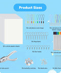 All In One Shrink Plastic Craft Kit For DIY Keychains And Shrink Art With 198 Pieces showing components on blue background