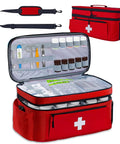 Two Layer First Aid Bag For Outdoor Travel And Home Use Must Have Portable Medical Kit Organizer With Quick Access Compartments Red Emergency Bag With Shoulder Strap Large Capacity Trauma Supplies Case